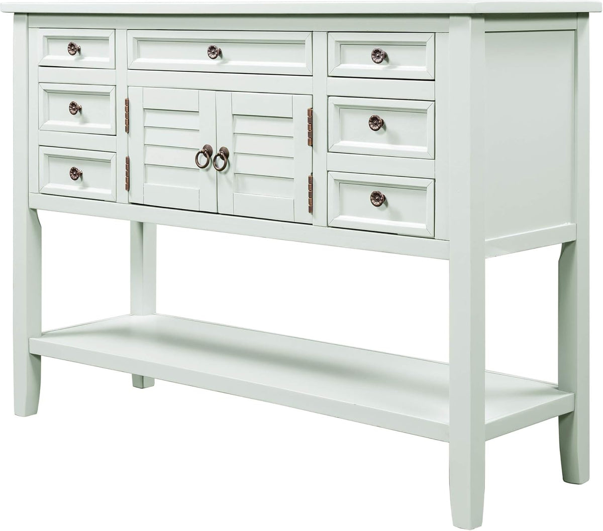 Light Blue 7-Drawer Console Table with Doors and Bottom Shelf C40359