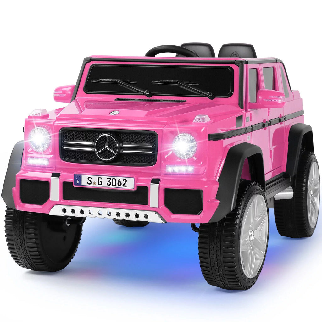 12V Kids Ride On Car with Remote Control, 3 Speeds, LED Lights, Bluetooth, Music (Pink) G347