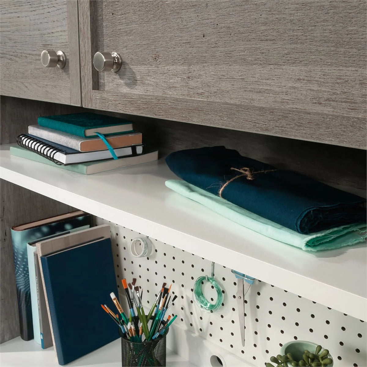 Engineered Wood Storage Hutch in Mystic Oak Finish D139