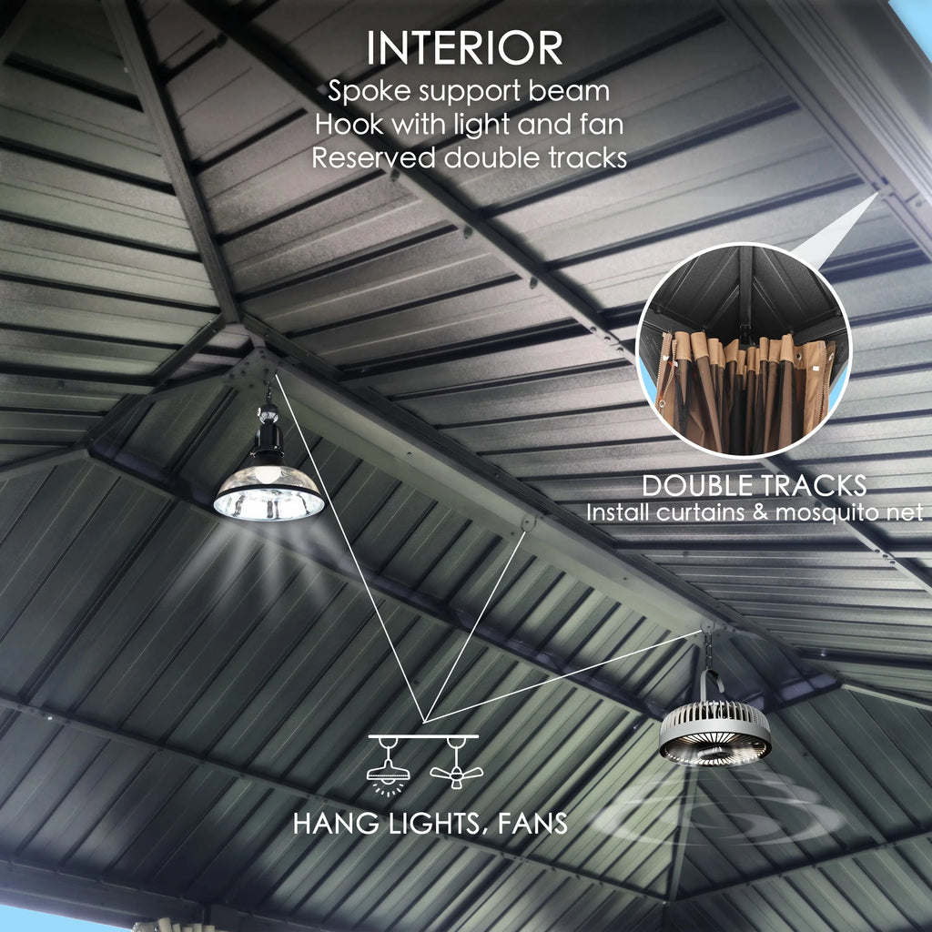Hardtop Aluminum Gazebo with Mosquito Net and Privacy Sidewalls G326757
