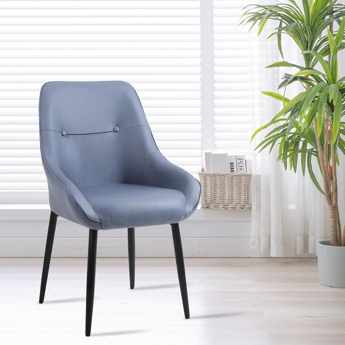 Blue Upholstered Dining Chairs Set of 2 with Arms and Metal Legs I787844