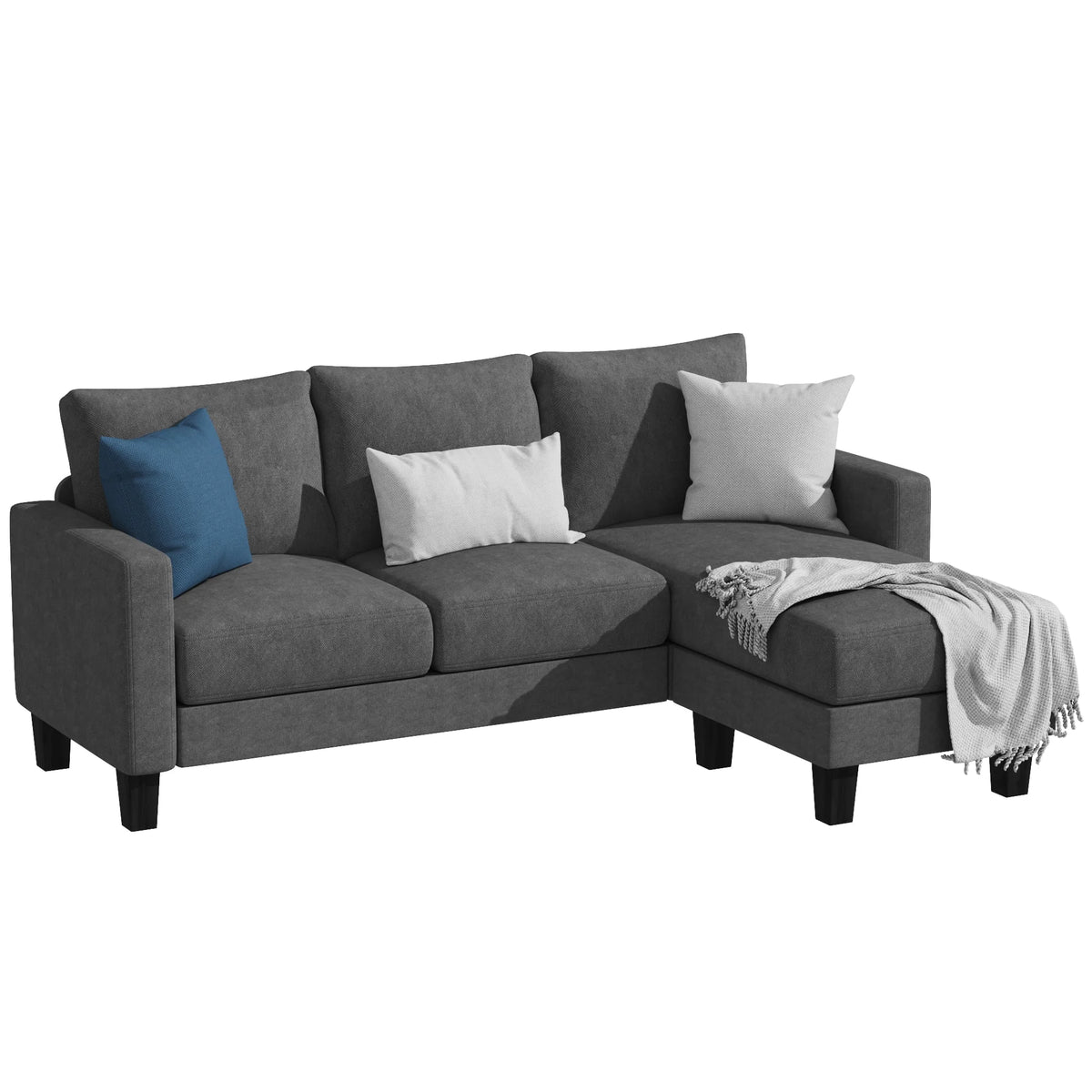 Modern Linen Fabric L-Shaped Sectional Sofa with Reversible Chaise, Dark Gray G26650