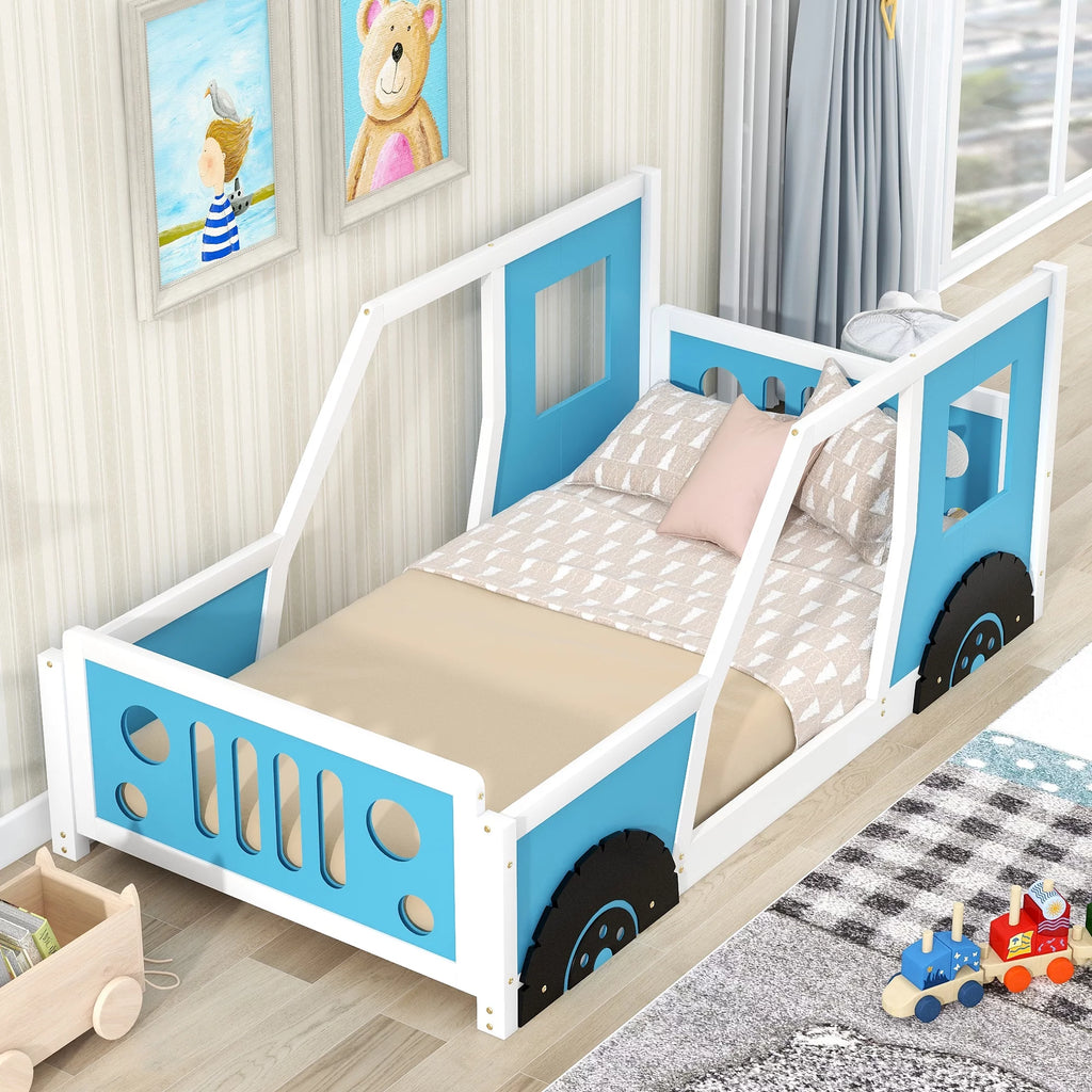 Twin Size Wood Platform Bed Frame with Wheels K56447