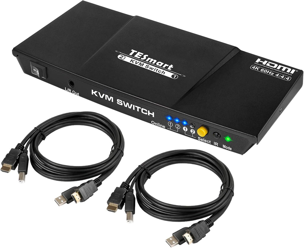 HDMI KVM Switch 2 Ports 4K@60Hz Ultra HD 2x1 with 2 Pcs 5ft KVM Cables USB 2.0 (Black) Y723