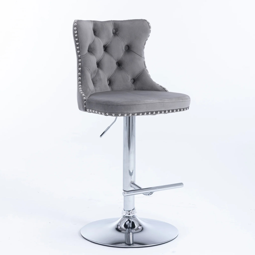 Gray Velvet Swivel Bar Stools Set of 2 with Backs G24514