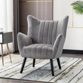 Gray Velvet Accent Armchair with Solid Wood Legs X819861