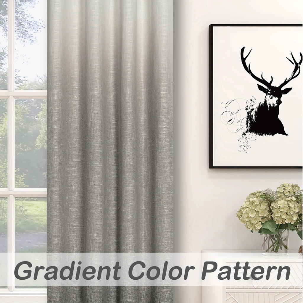 White Gray Ombre Full Blackout Curtains Linen Texture with Grommet, 50"x63"x2 M37638