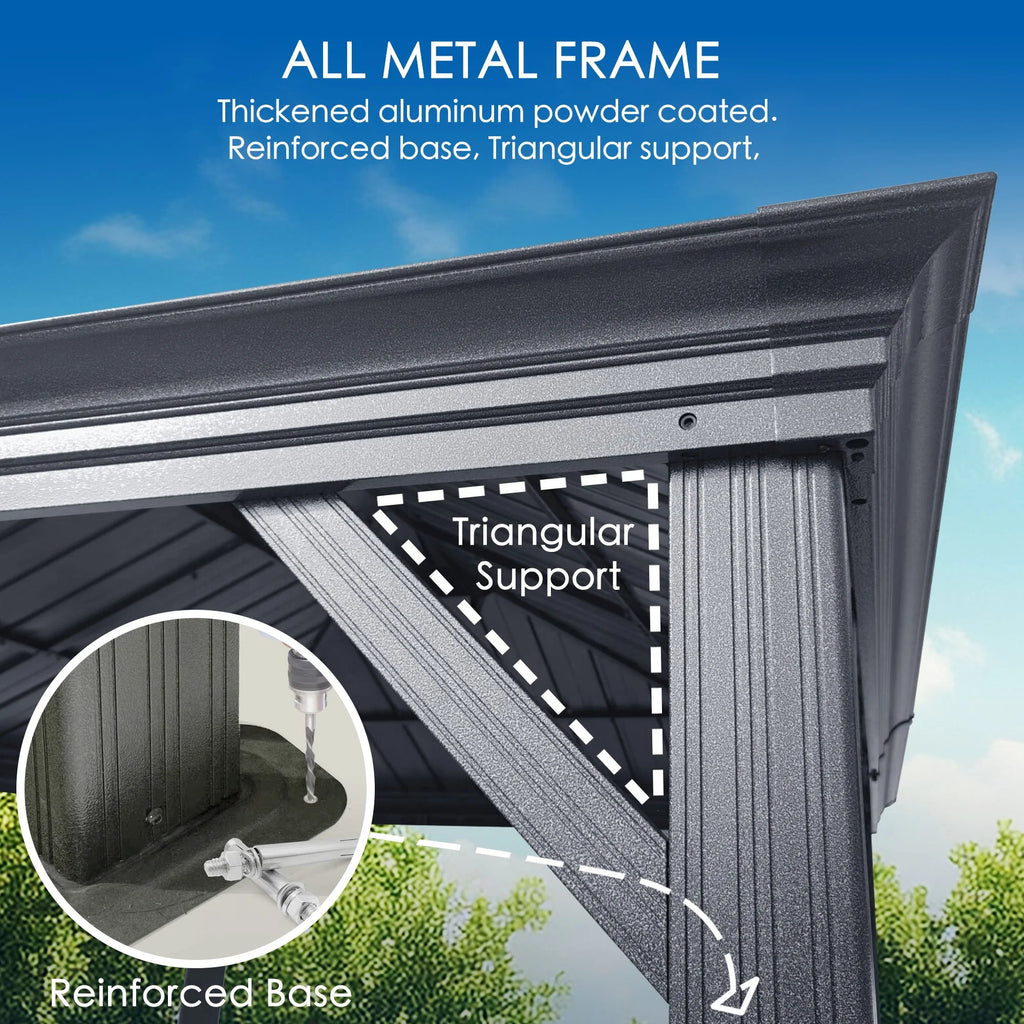 Hardtop Aluminum Gazebo with Mosquito Net and Privacy Sidewalls G326757