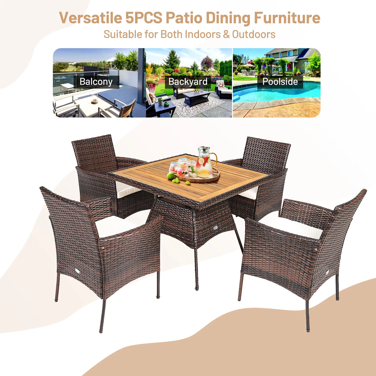 5 Pc Patio Rattan Dining Furniture Set V783970