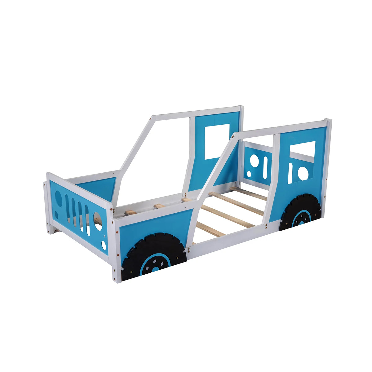 Twin Size Wood Platform Bed Frame with Wheels K56447