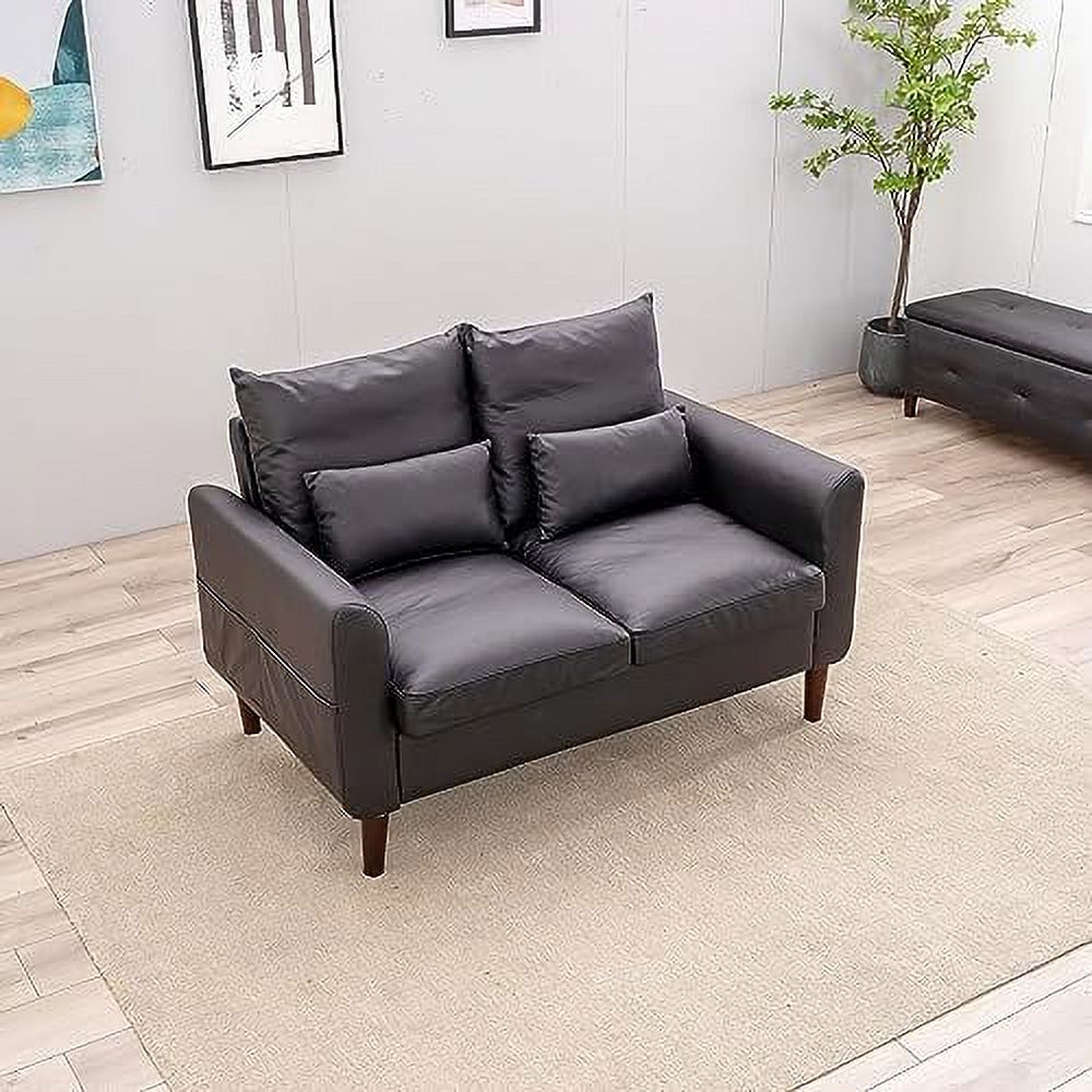 Black Faux Leather 2-Seater Sofa with Wood Leg A286