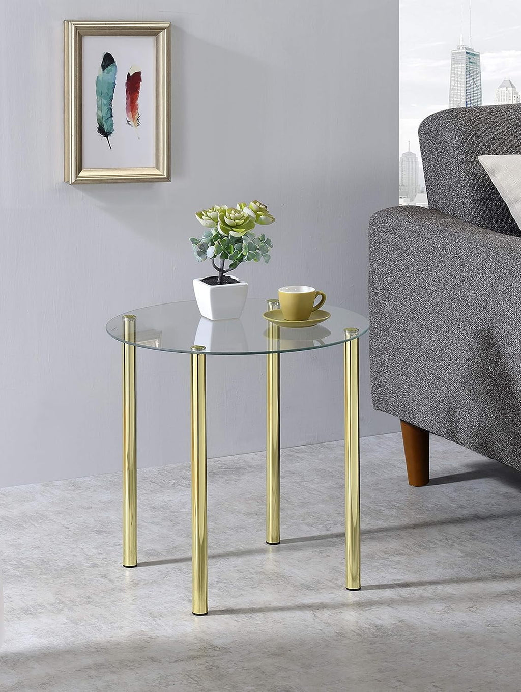 Round Metal Glass Accent Table D58421