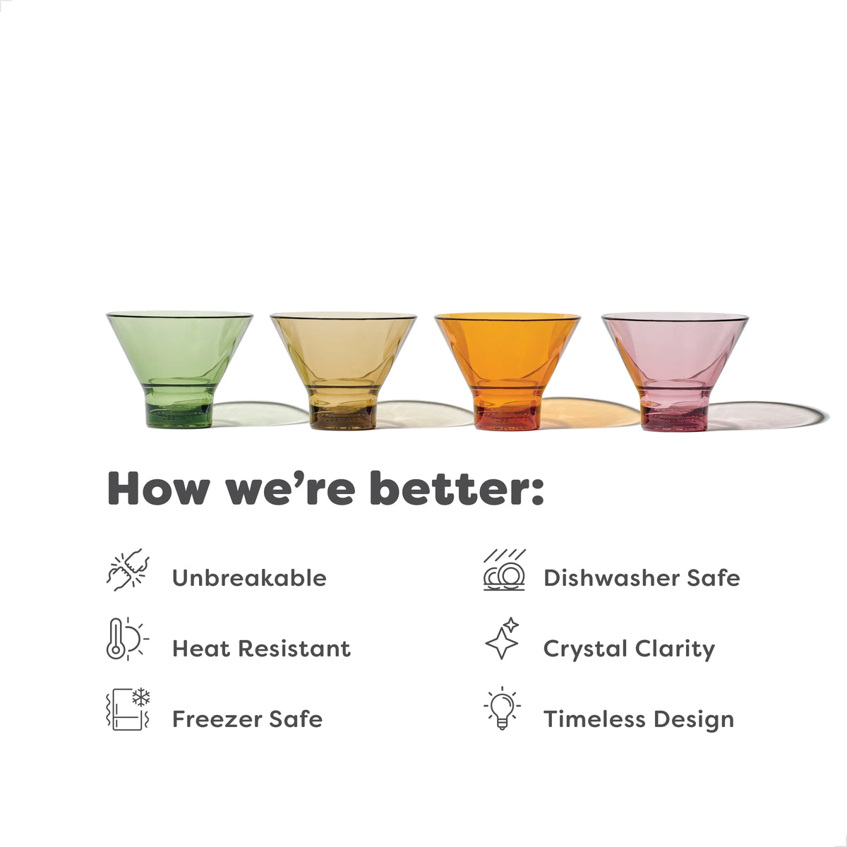 8oz Stemless Martini Glass 4 Pack S2847