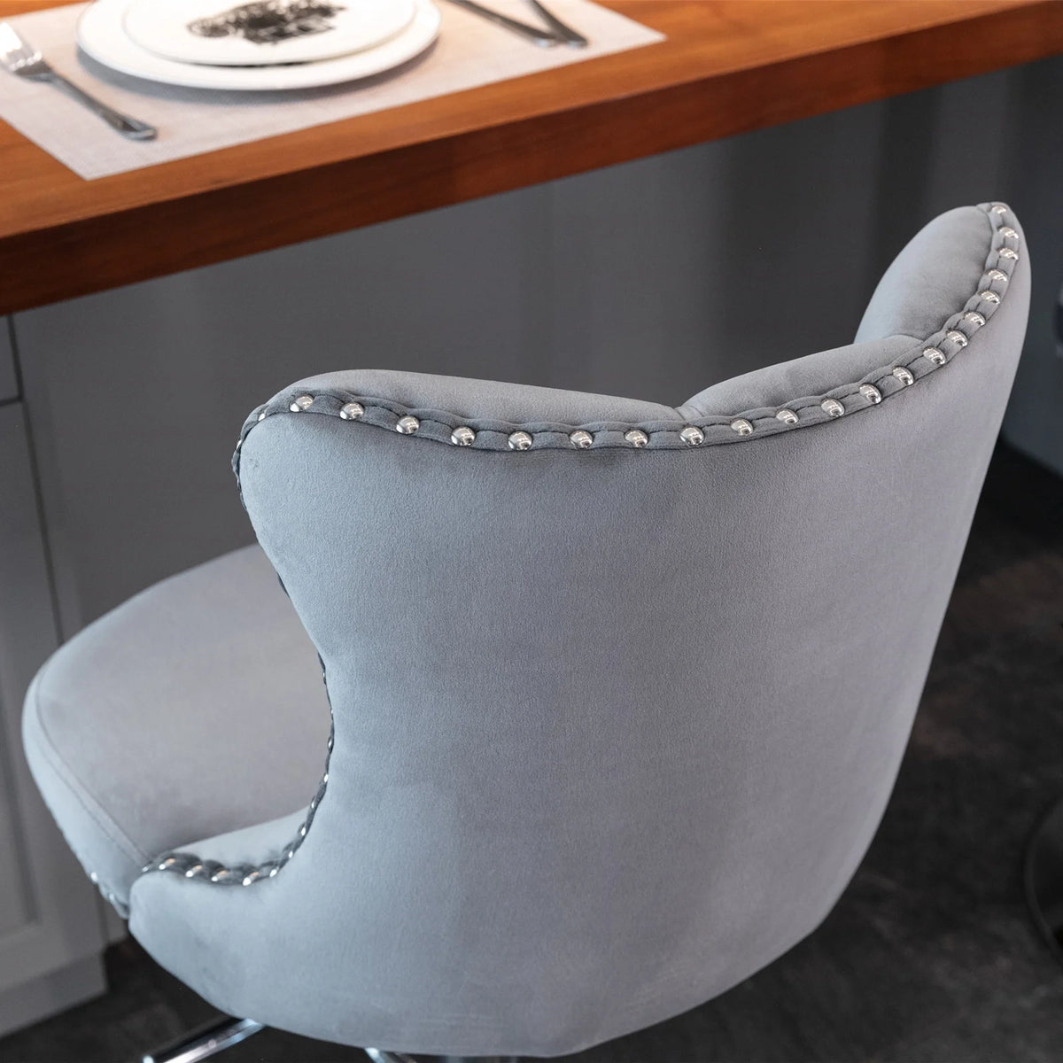 Gray Velvet Swivel Bar Stools Set of 2 with Backs G24514