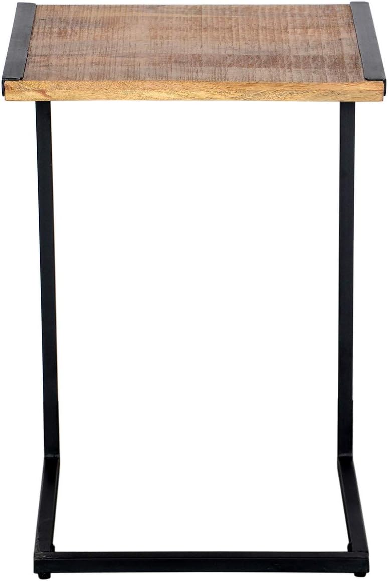 Brown Mango Wood Sofa Side End Table with Metal Base E2059