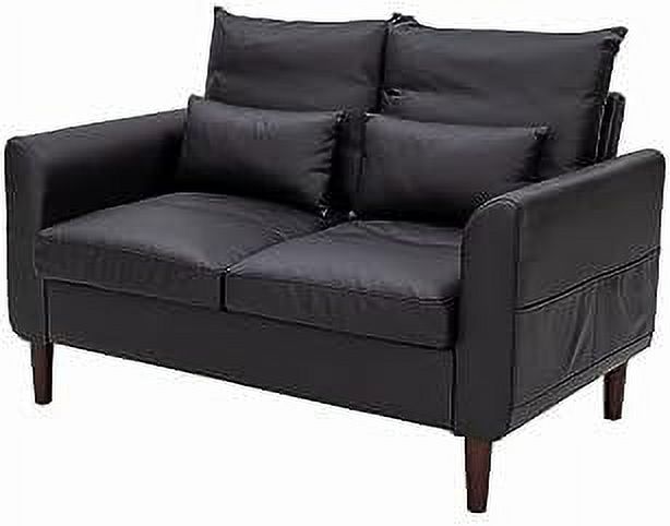 Black Faux Leather 2-Seater Sofa with Wood Leg A286