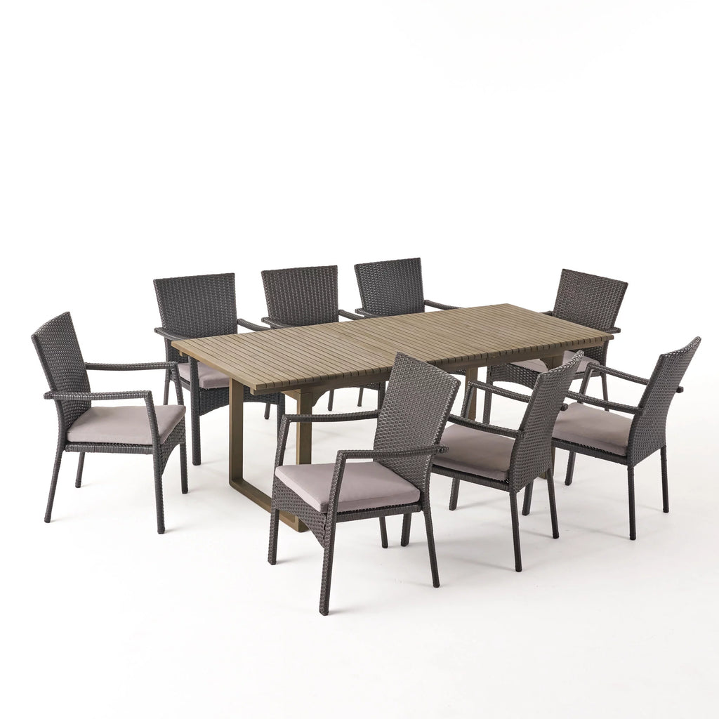 9 Piece Wooden Expandable Patio Dining Set Q391266
