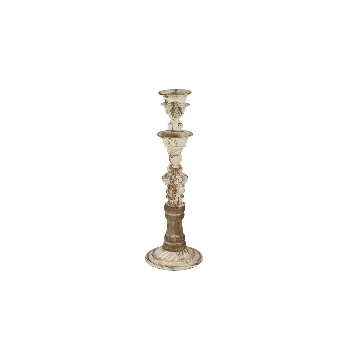 White Metal and Wood Candelabra with 3 Candle Holder Z103