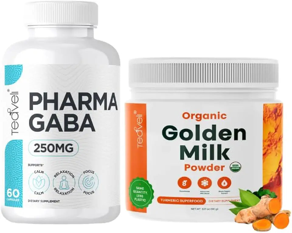 Organic Golden Milk Powder and PharmaGaba 250 mg Bundle J620
