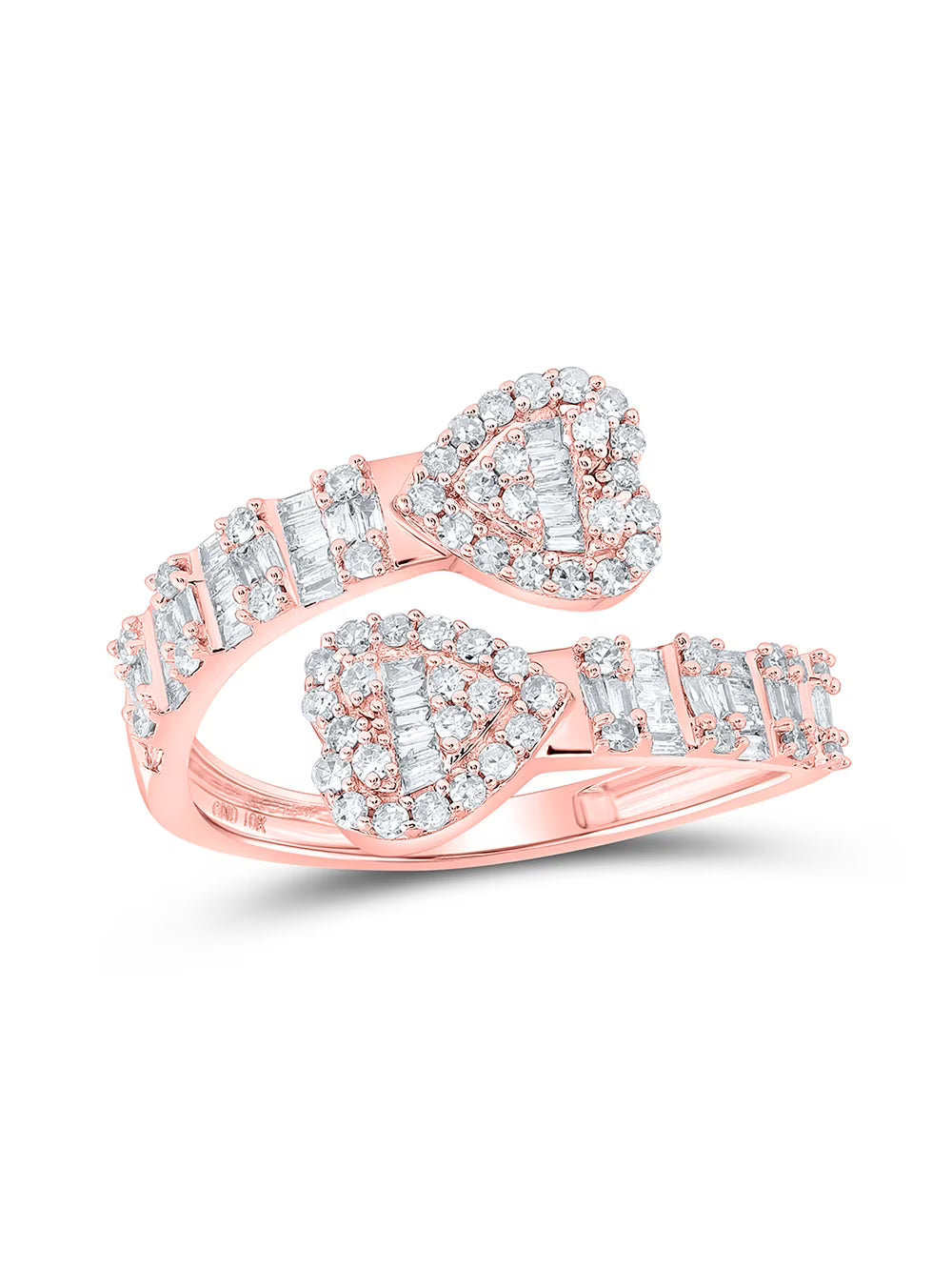 Baguette Diamond Cuff Bypass Heart Ring 5/8 Cttw B2660