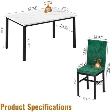 Dining Table and Chairs Set of 4 Faux Marble White C554780