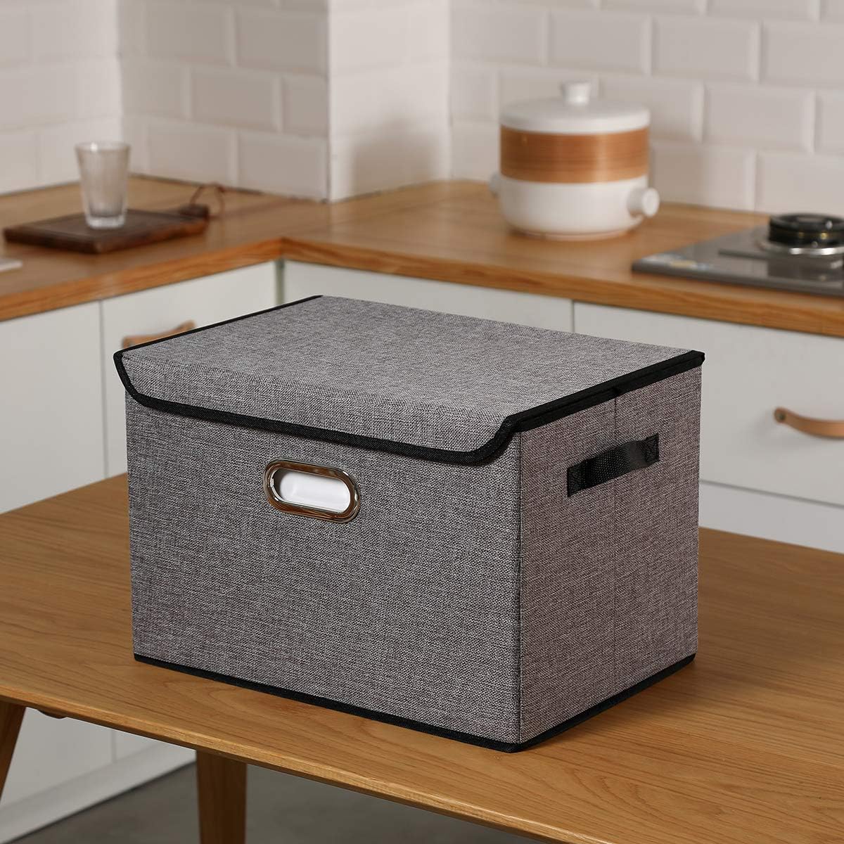 Collapsible Storage Boxes with Lids, Fabric Foldable Storage Container, Pack of 2 L320
