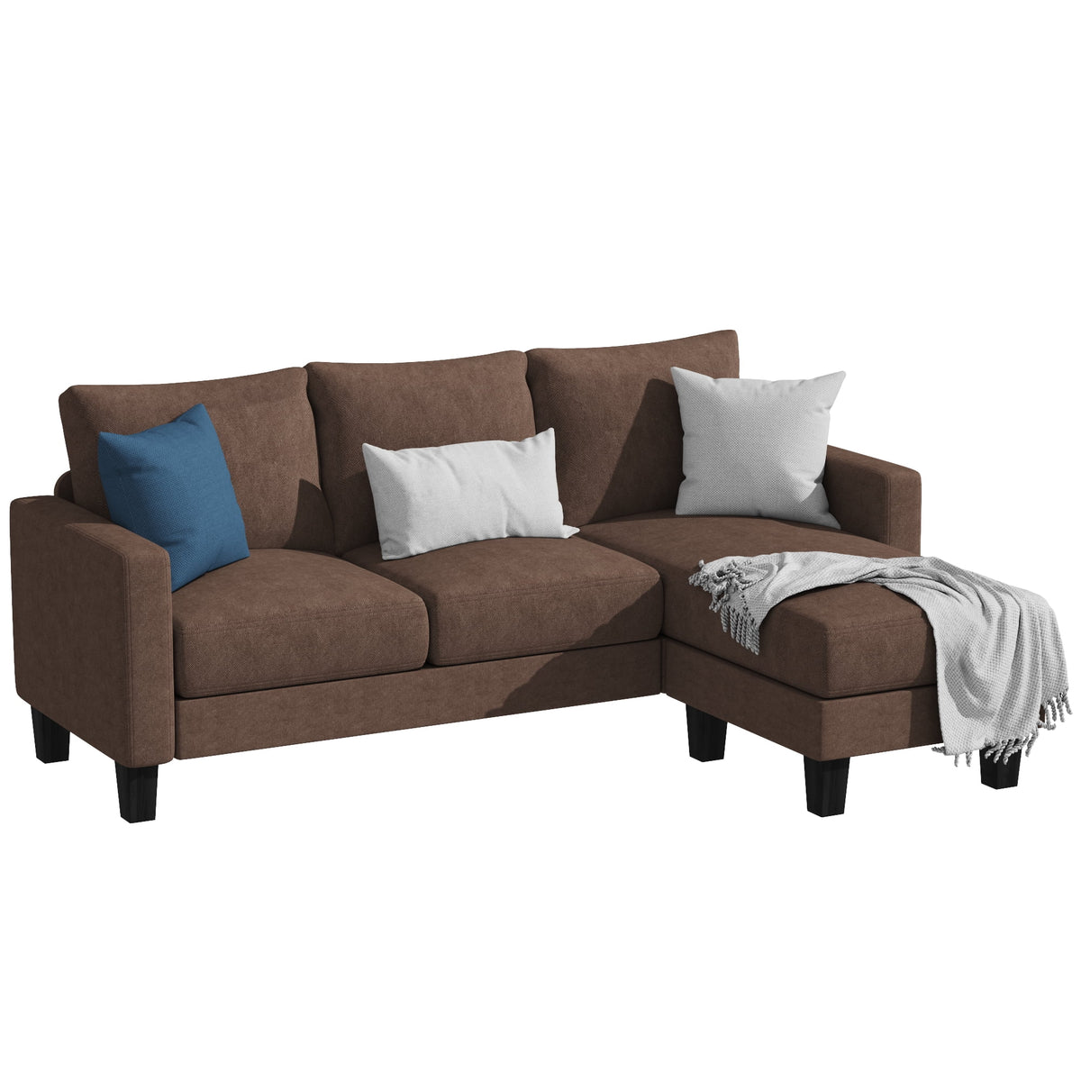 Modern Linen Fabric L-Shaped Sectional Sofa with Reversible Chaise, Dark Gray G26650