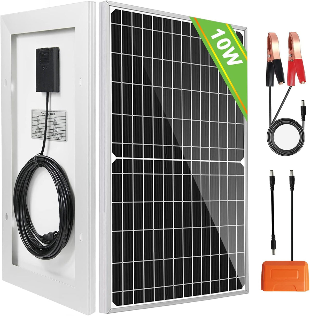 12 Volt 10 Watt Solar Car Battery Charger with Alligator Clip G77852