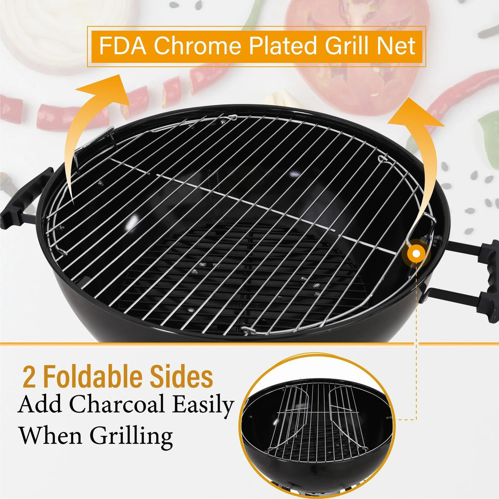 22" Enamel Charcoal Kettle Grill with Thermometer P177840