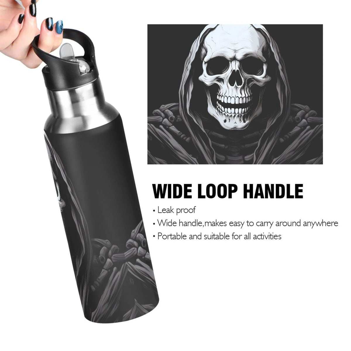 Stainless Steel Insulated Vacuum Flask Water Bottle with Straw Lid T3732