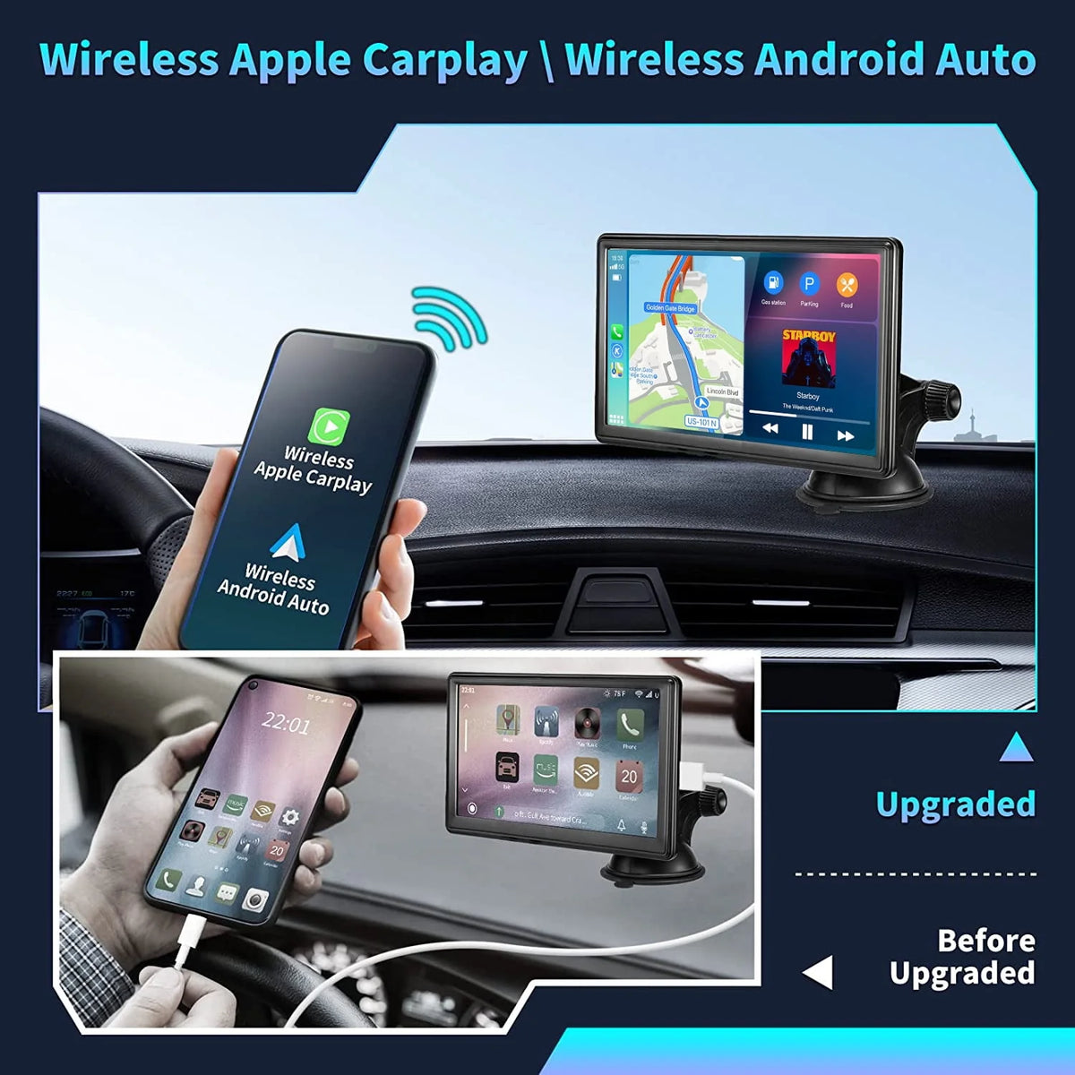 Portable Wireless Car Stereo, 7 Inch FHD Touchscreen, Backup View Camera, Apple CarPlay & Android Auto U276269