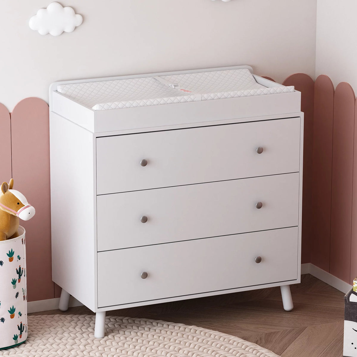 White 3 Drawer Baby Changing Table with Pad U39440