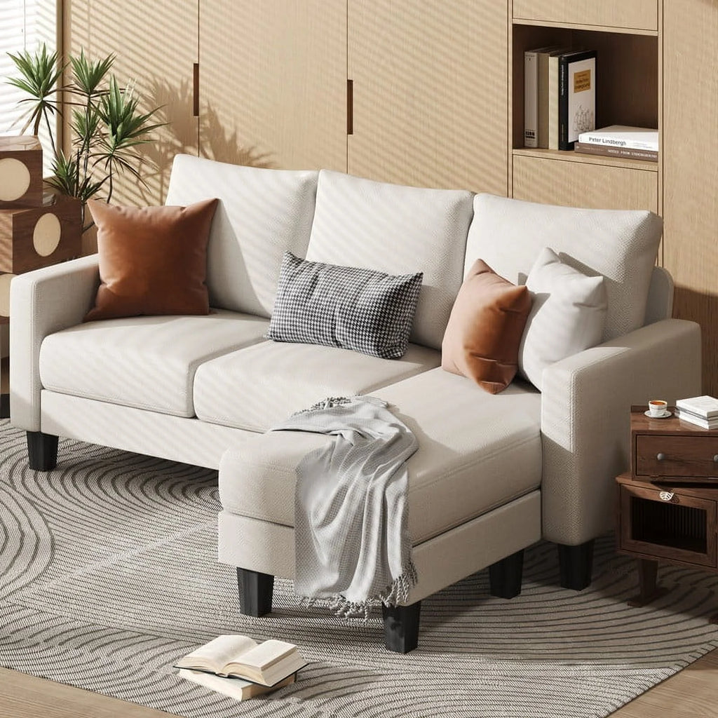 Modern Linen Fabric L-Shaped Sectional Sofa with Reversible Chaise, Dark Gray G26650
