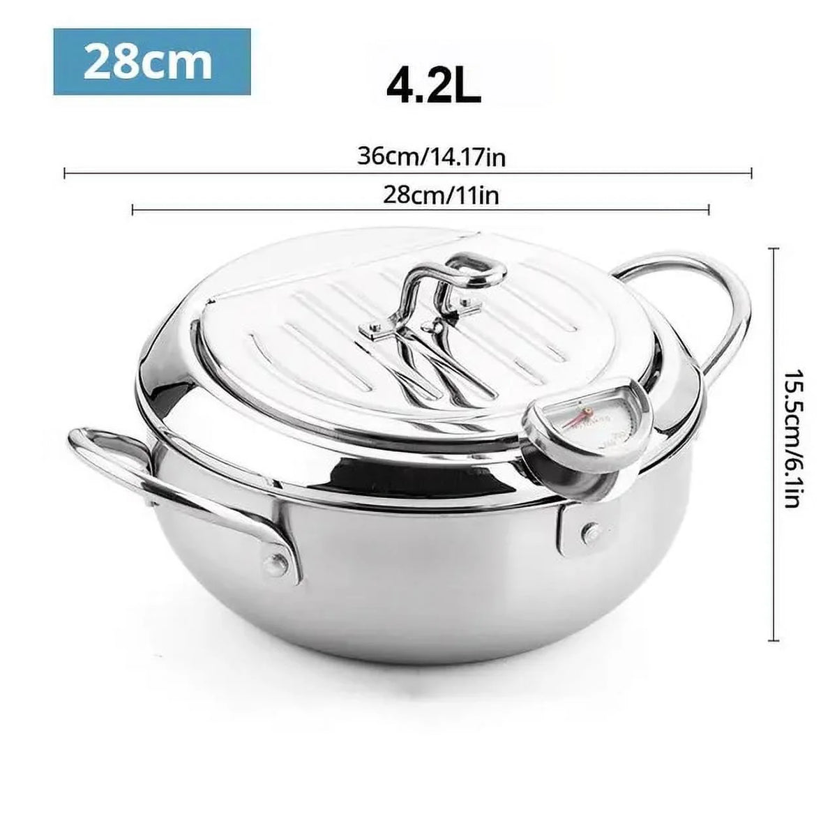 Stainless Steel Oil Pan with Thermometer and Cover S12090