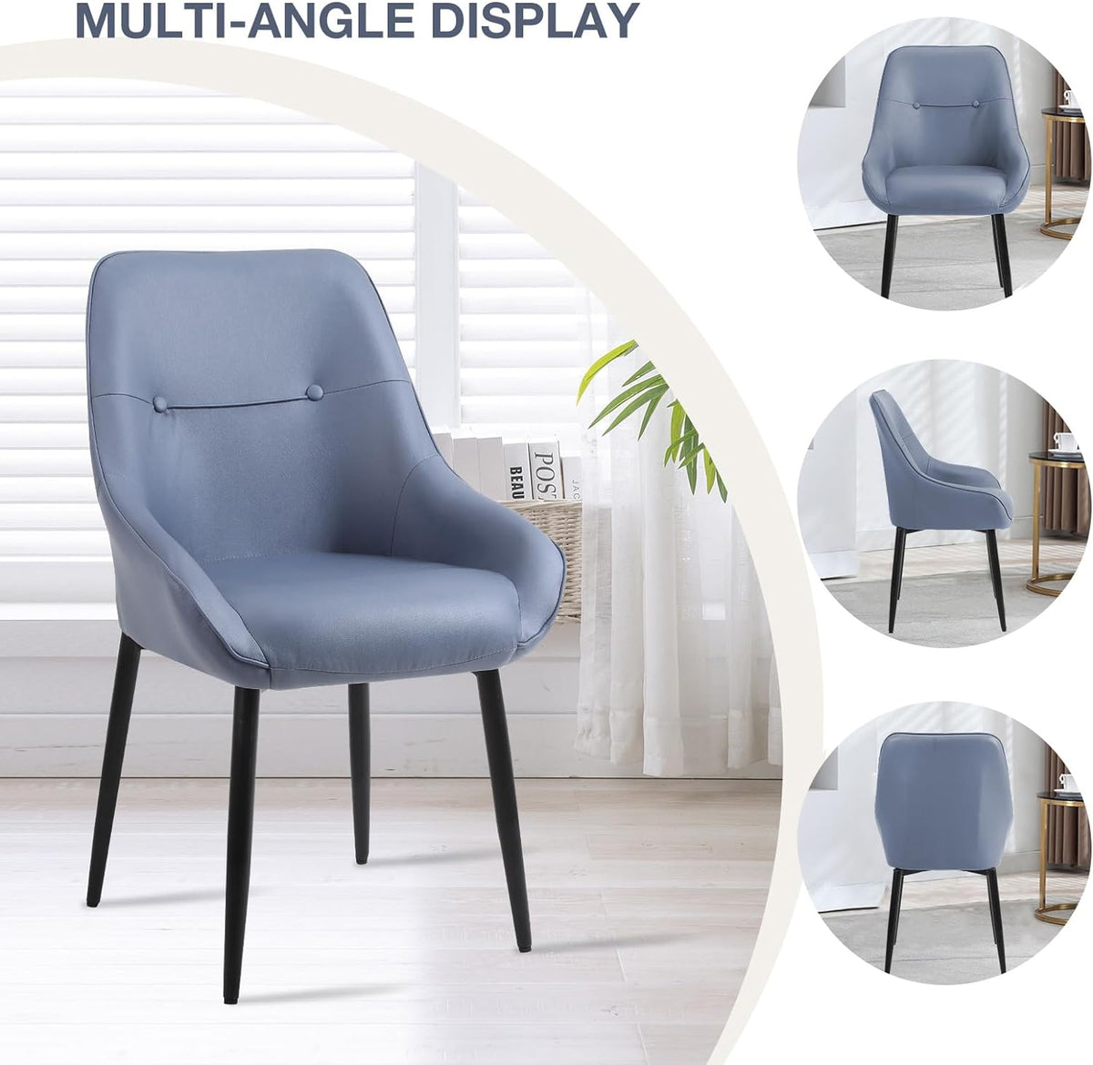 Blue Upholstered Dining Chairs Set of 2 with Arms and Metal Legs I787844