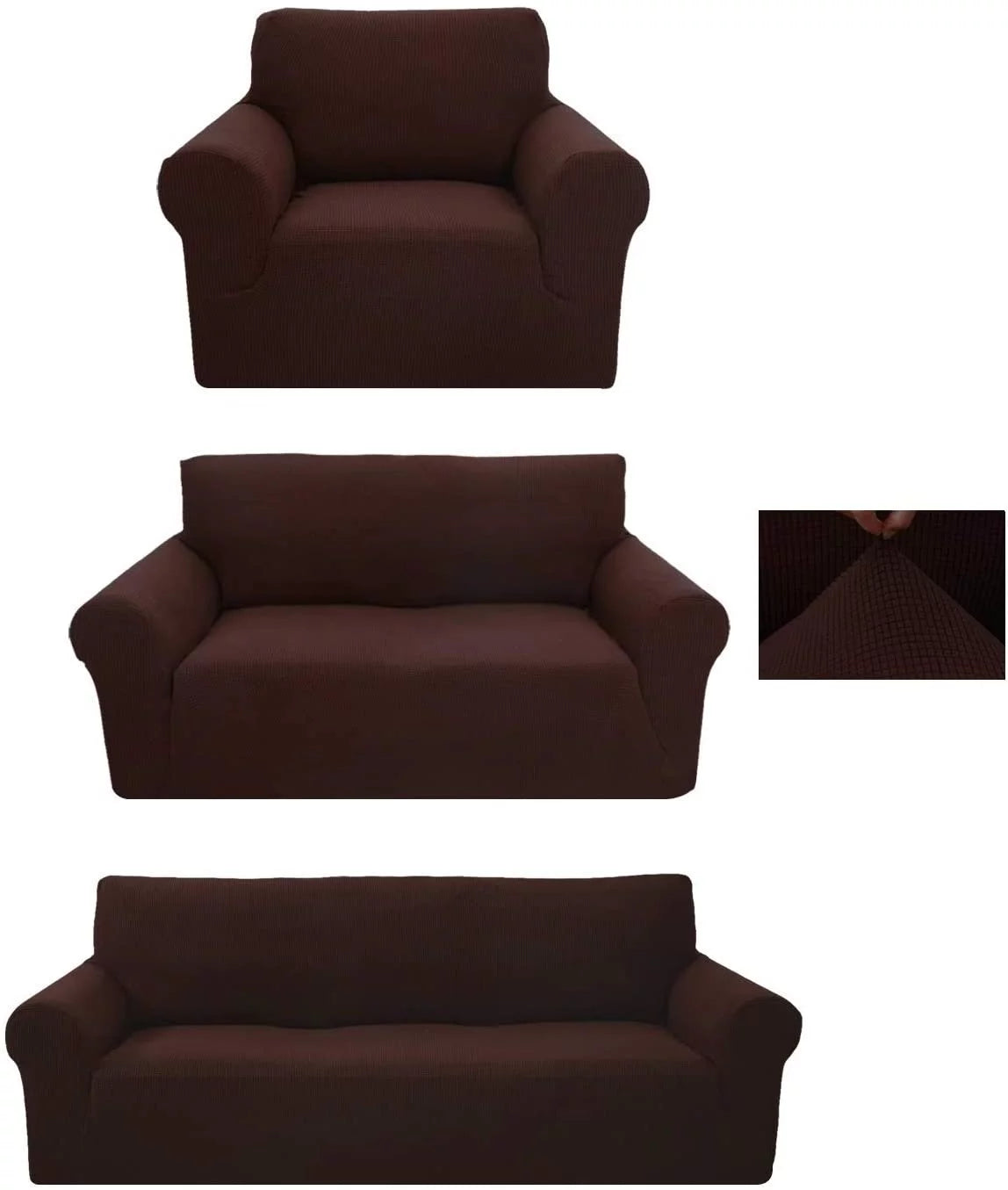 3-Piece Brushed Polyester Spandex SlipCover Set for Sofa Loveseat Couch Arm Chair Z273695