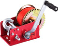 Hand Winch Heavy Duty 3500lbs with Nylon Strap and Ratchet Handle Hook 2 Gear Manual Crank Towing Winch (2500 Red) Pack of 2 U563