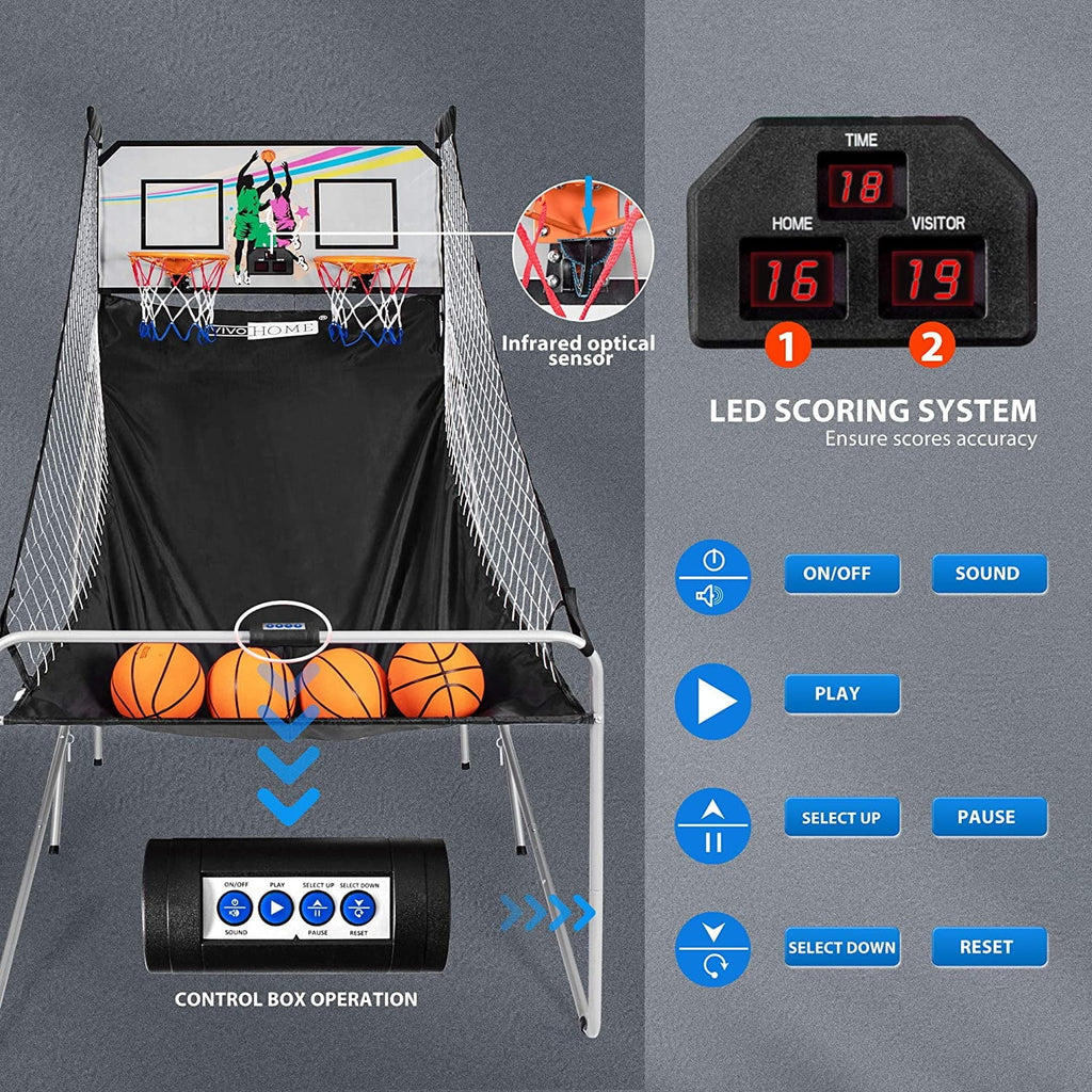 Foldable Arcade Basketball Game with 4 Balls and LED Scoring System P639320