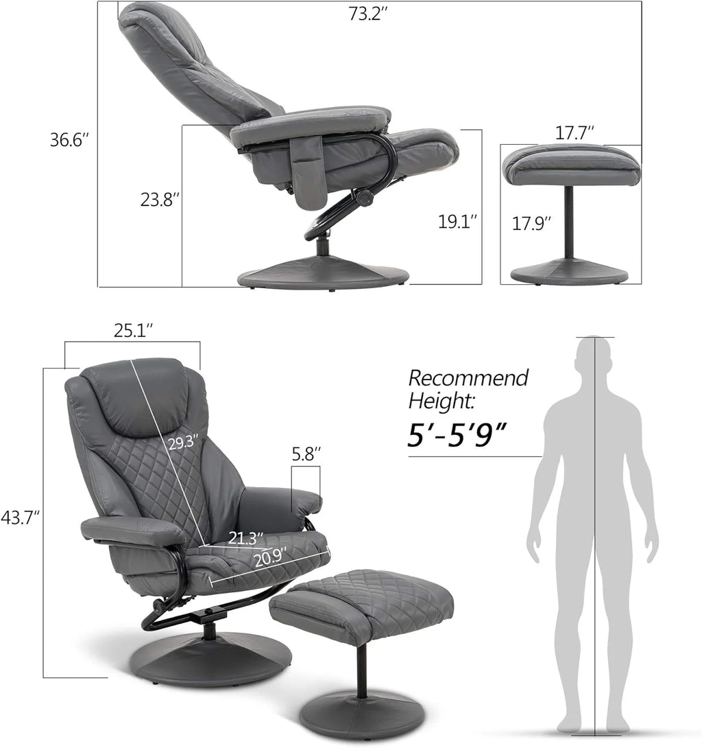 Grey Faux Leather Recliner with Ottoman P32639