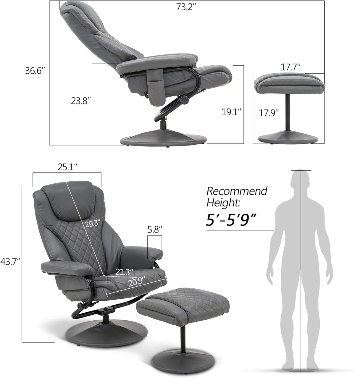 Grey Faux Leather Recliner with Ottoman P32639