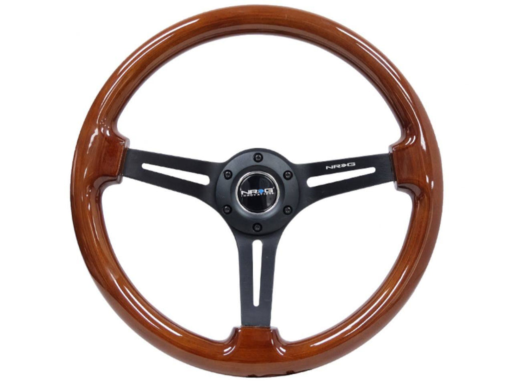 3-Spoke 350mm Brown Wood Grain Steering Wheel with Black Matte Spokes U569