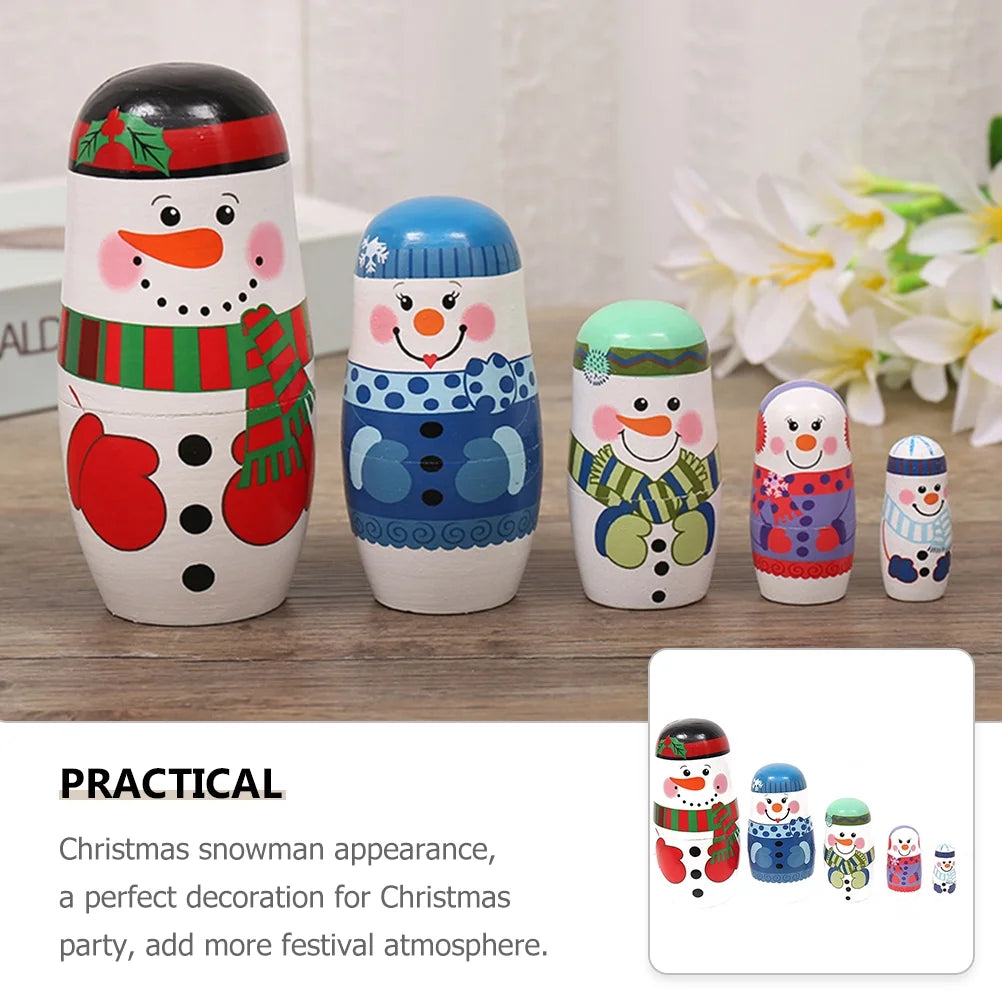 5 Layer Snowman Matryoshka Wood Nesting Doll R794