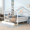 Full Size White Wooden House Bed with Drawers B2086