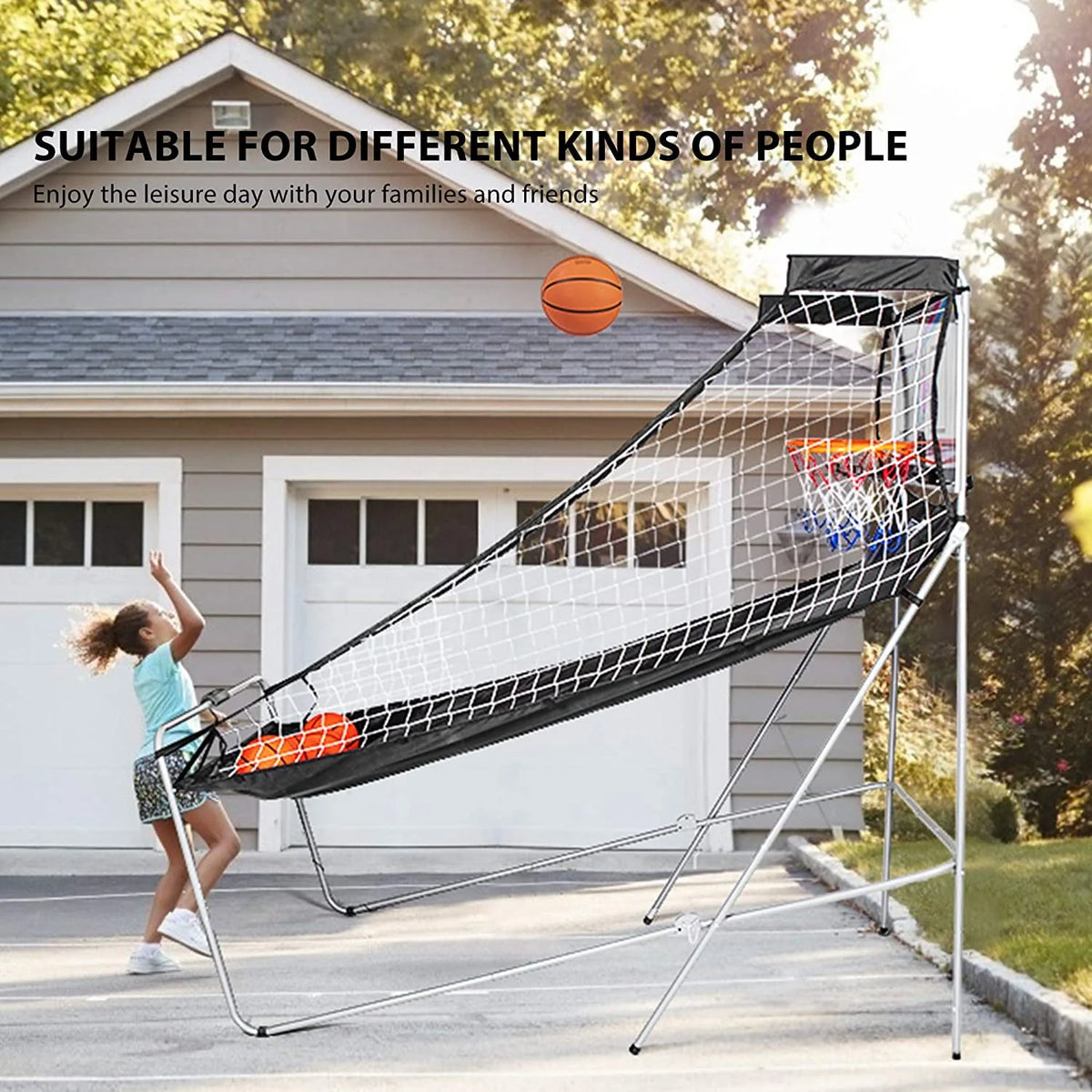 Foldable Arcade Basketball Game with 4 Balls and LED Scoring System P639320