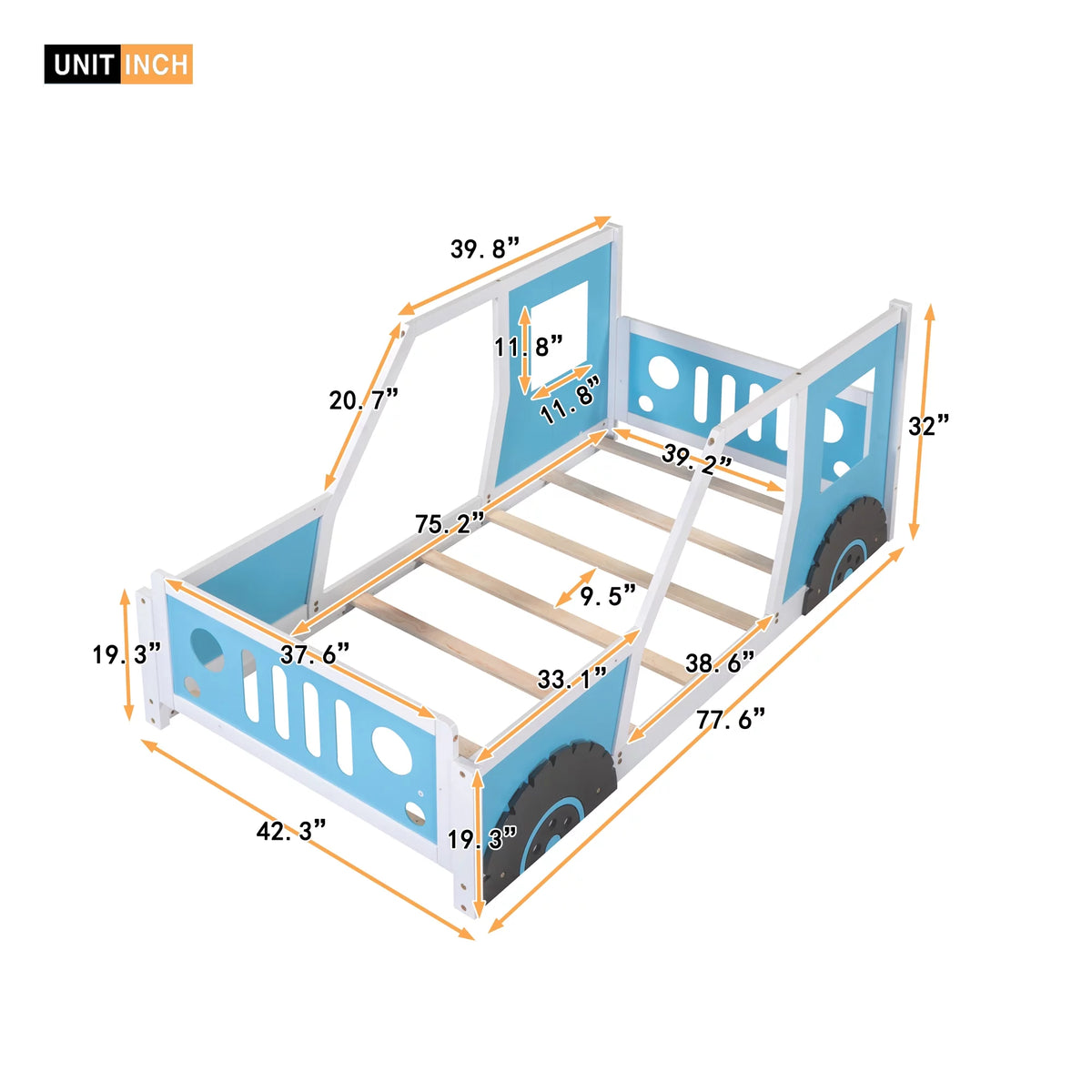 Twin Size Wood Platform Bed Frame with Wheels K56447