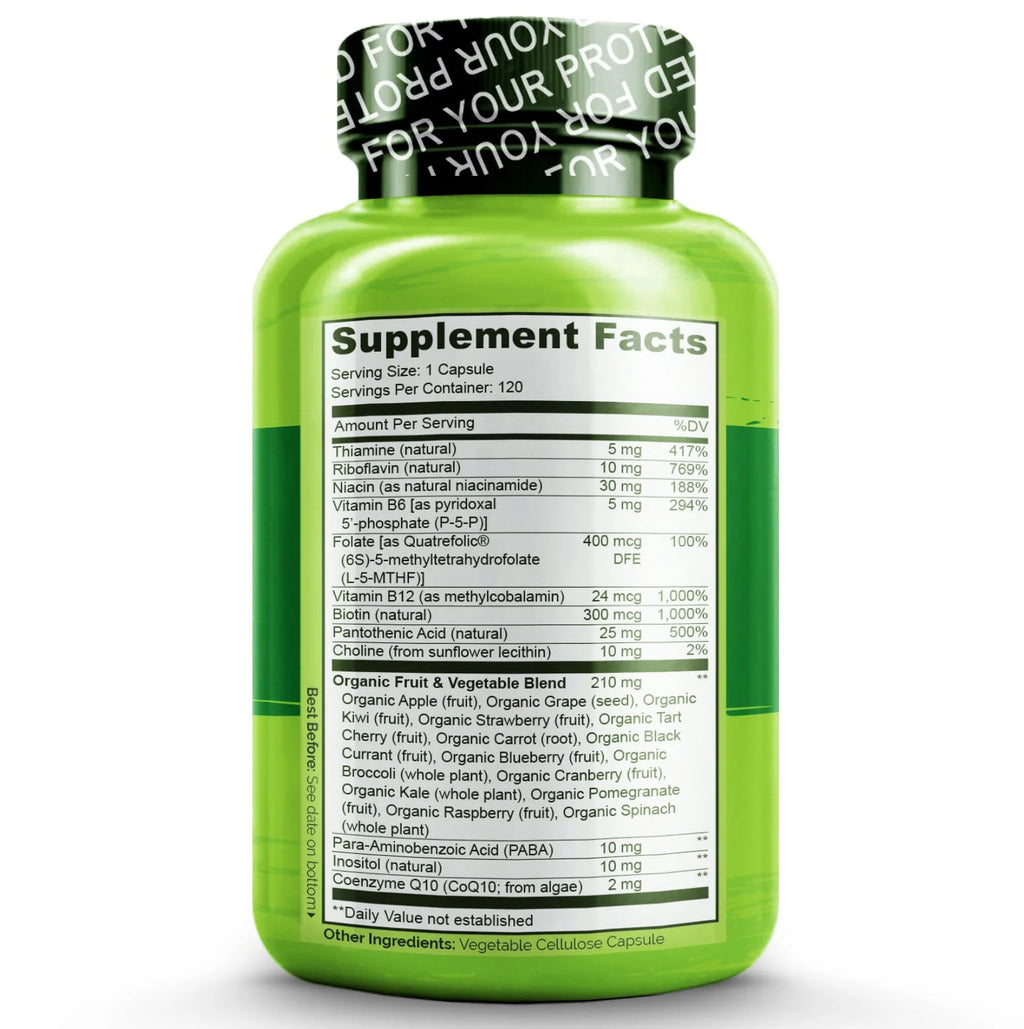 Vitamin B Complex with Methyl B12 Methyl Folate 120 Capsules F44842