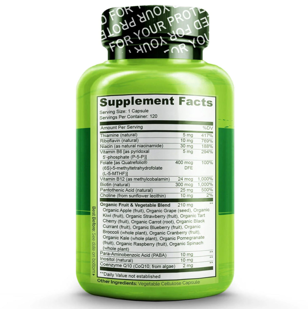 Vitamin B Complex with Methyl B12 Methyl Folate 120 Capsules F44842