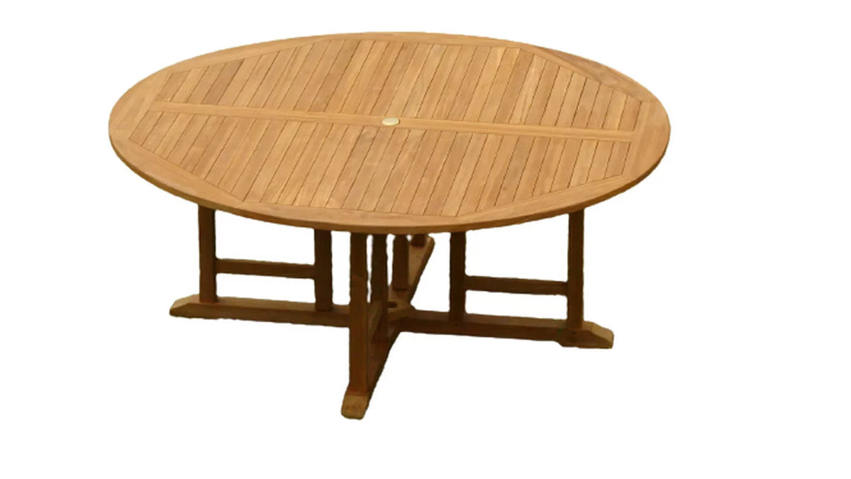 Teak 5 Pc Dining Set with 72" Round Table and 4 Stacking Arm Chairs A155678