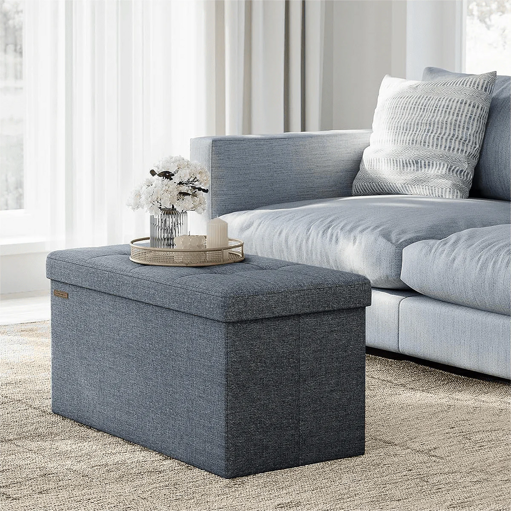 Navy Blue Storage Ottoman Bench N954