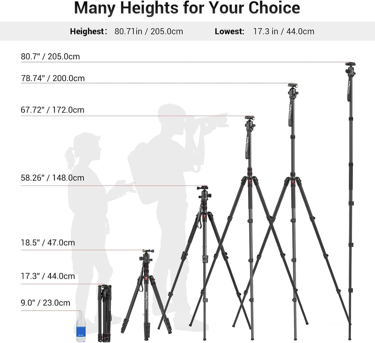 78 Aluminum Camera Tripod Monopod, Foldable, 360 Degree Ball Head, Quick Release Plate, 33lb Payload, Pack of 2 U83669